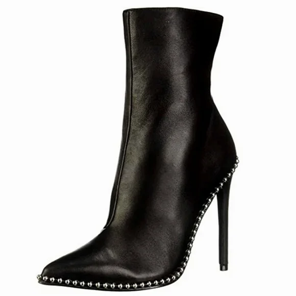 New w/Box Steve Madden Worthy Genuine Leather Studded Zip Stiletto Dress Booties - Picture 5 of 8
